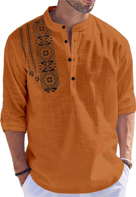 Kavyangle Creation Men Printed Straight Kurta(Brown)