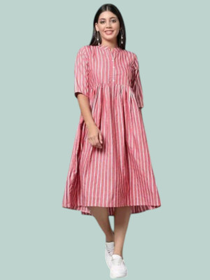Kfashionb Women Fit and Flare Multicolor Ankle Length Dress