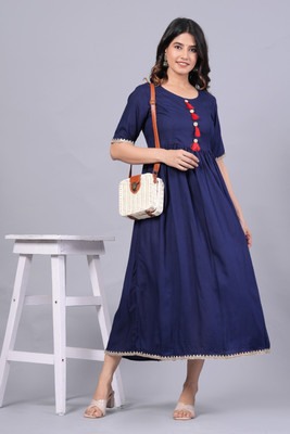 vasuprada Women Solid Anarkali Kurta(Blue)