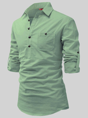Yugnik Men Solid A-line Kurta(Light Green)
