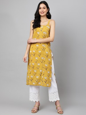 Ashlee Women Printed A-line Kurta(Yellow)