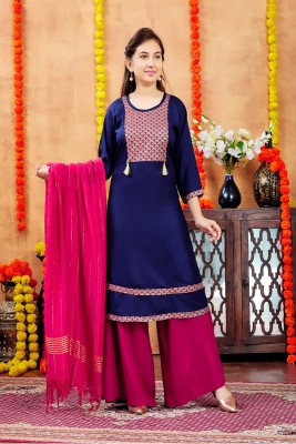 HERE&NOW Girls Printed A-line Kurta(Dark Blue)