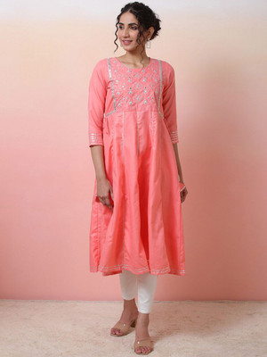 Sangria Women Embroidered Anarkali Kurta(Pink)