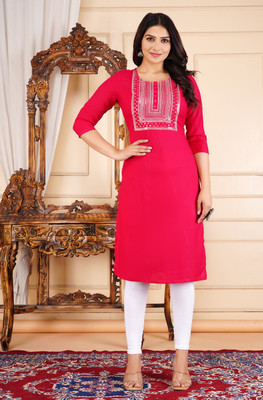 Parth Creation Women Embroidered A-line Kurta(Pink)