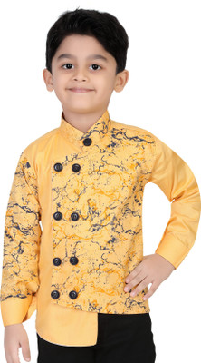 XBOYZ Boys Printed Asymmetric Kurta(Yellow)
