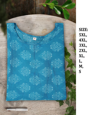 HARISH TEXTILE Women Printed Straight Kurta(White, Blue)