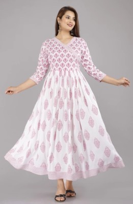 AL SADIQ Women Embroidered, Floral Print A-line Kurta(Pink)