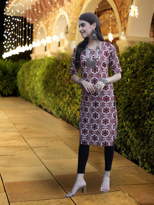 1 Stop Fashion Women Printed A-line Kurta(Maroon)