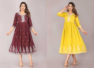 Eailesh Fashion Women Embroidered Anarkali Kurta(Maroon)