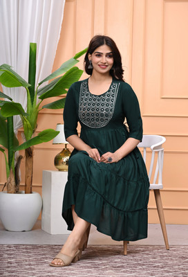 smf Women Embroidered, Solid Gown Kurta(Green)