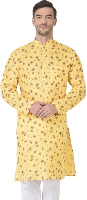 SG Men Printed Straight Kurta(Yellow)