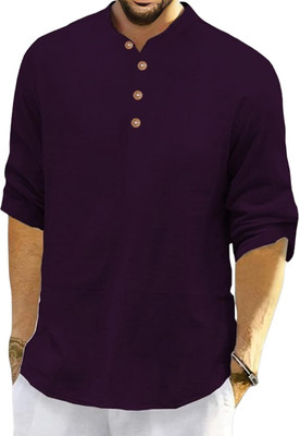 Univibe Men Solid Straight Kurta(Purple, Black)
