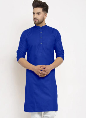 Red Lion Men Solid Straight Kurta(Blue)