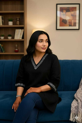 Bharti creation Women Solid A-line Kurta(Black)