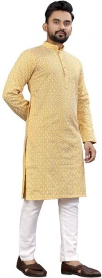 ZURIKA FASHION Men Embroidered Straight Kurta(Yellow)