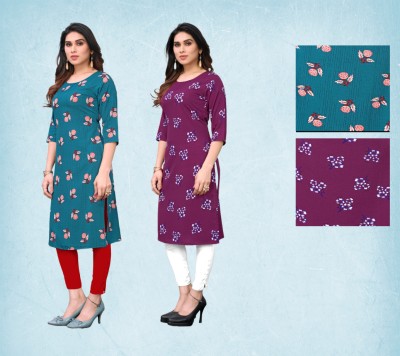 Gitanjali Trend Women Printed Straight Kurta(Purple, Dark Blue)