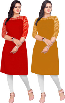 NAVYANKAA Women Self Design Straight Kurta(Yellow)