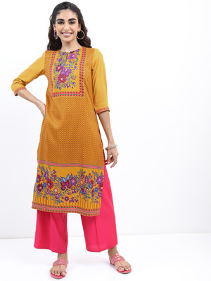 KETCH Women Printed Straight Kurta(Yellow)