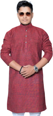 Voniry Men Embroidered Straight Kurta(Maroon)