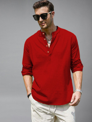 Yugnik Men Solid Straight Kurta(Red)
