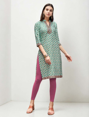 ANOUK Women Printed Straight Kurta(Green)