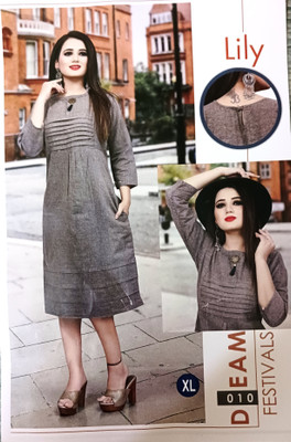 TechMinds Women Solid Straight Kurta(Grey)