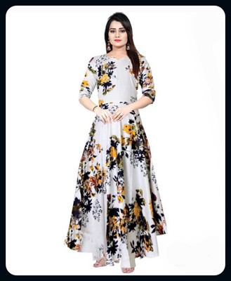 RACHNA FASHION Women Printed Anarkali Kurta(White)