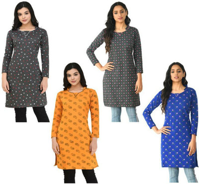 Indeweaves Women Floral Print A-line Kurta(Multicolor)