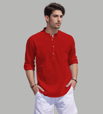 DiAsh Men Solid Straight Kurta(Red)
