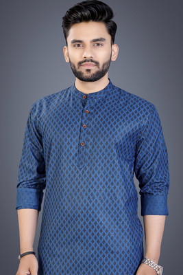 SPOQUE Men Printed Straight Kurta(Dark Blue)