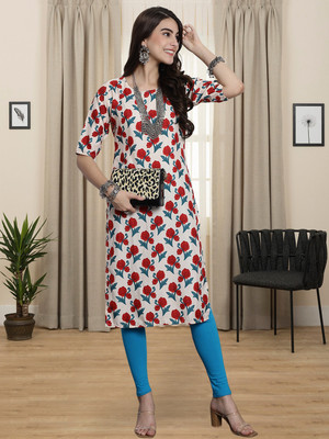 1 Stop Fashion Women Printed A-line Kurta(Red)