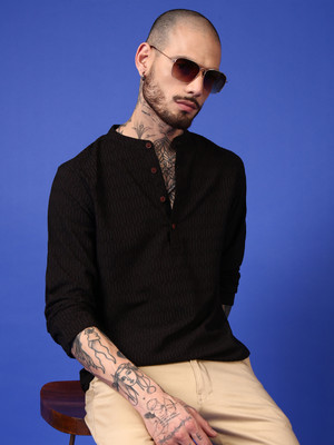 Voroxy Men Self Design Straight Kurta(Black)
