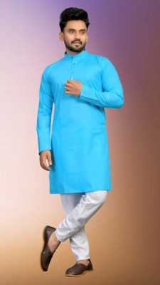 Biswas Mamta Men Solid Straight Kurta(Light Blue)