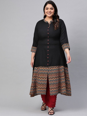 Yash Gallery Women Printed A-line Kurta(Black)