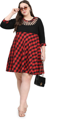 LINGRA Women Checkered A-line Kurta(Red, Black)