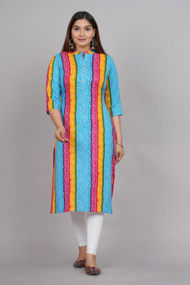 Glowworld Women Printed Straight Kurta(Blue)