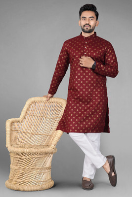 DHASU TRENDZ Men Printed Straight Kurta(Maroon)