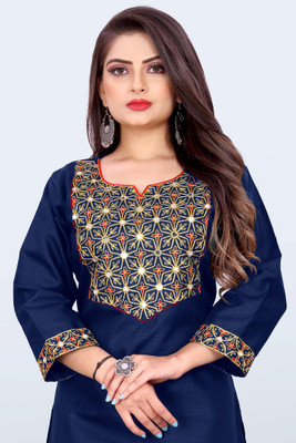 Dudheeba Textiles Women Embroidered A-line Kurta(Blue)