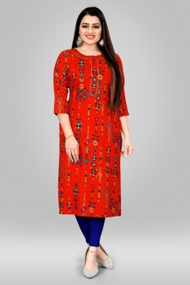 Gewani Women Floral Print, Printed, Self Design A-line Kurta(Orange)