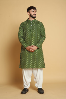VISHESTA Men Printed Straight Kurta(Green)