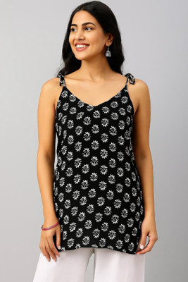 Rangrani Women Floral Print, Printed Straight Kurta(Black)