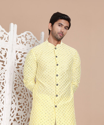 Jompers Men Embellished Straight Kurta(Yellow)