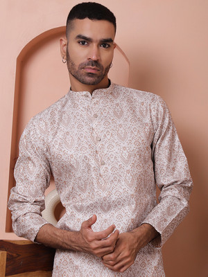 ANOUK Men Self Design Straight Kurta(Beige)