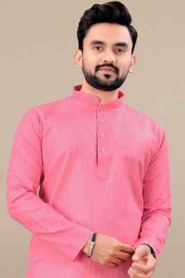 KRIANSH FASHION Men Striped A-line Kurta(Pink)