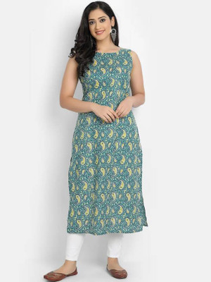 TQC Women Paisley, Printed Straight Kurta(Green)