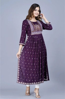 teena fashion Women Printed Anarkali Kurta(Purple)