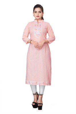 matrushri fabrics Women Self Design A-line Kurta(Orange)