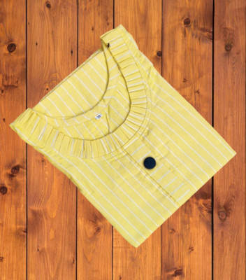 UMI CREATION Women Striped A-line Kurta(Yellow)