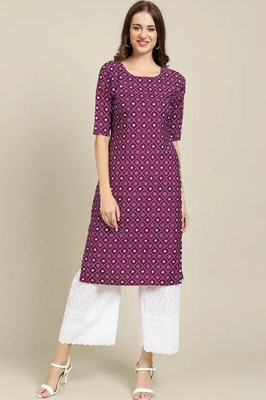 B K CREATION Women Printed A-line Kurta(Purple)