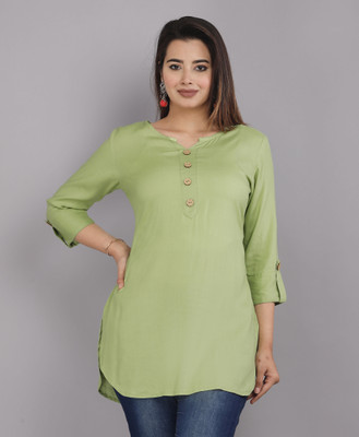 ENTVIS Women Solid A-line Kurta(Green)